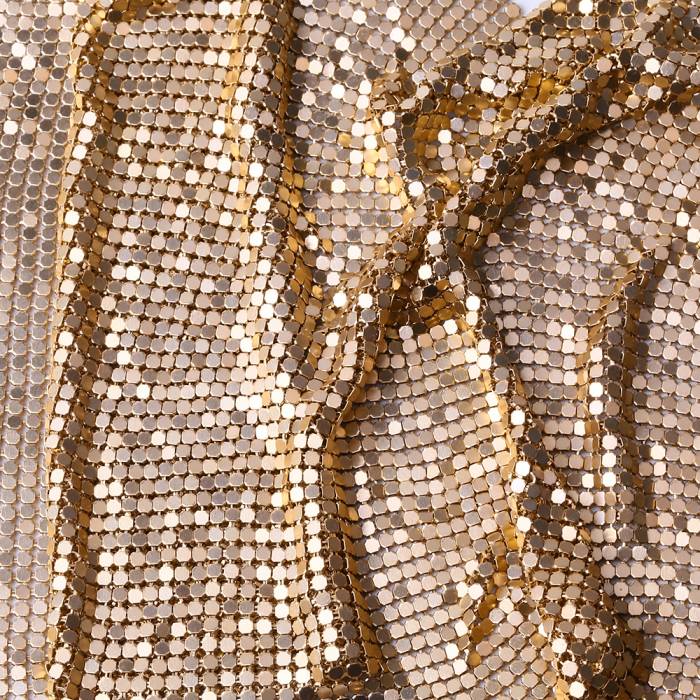 Xulin Bag Garment Metallic Sequin Gold Aluminum Gold Metal Chain Mesh Fabric For Clothing Curtain
